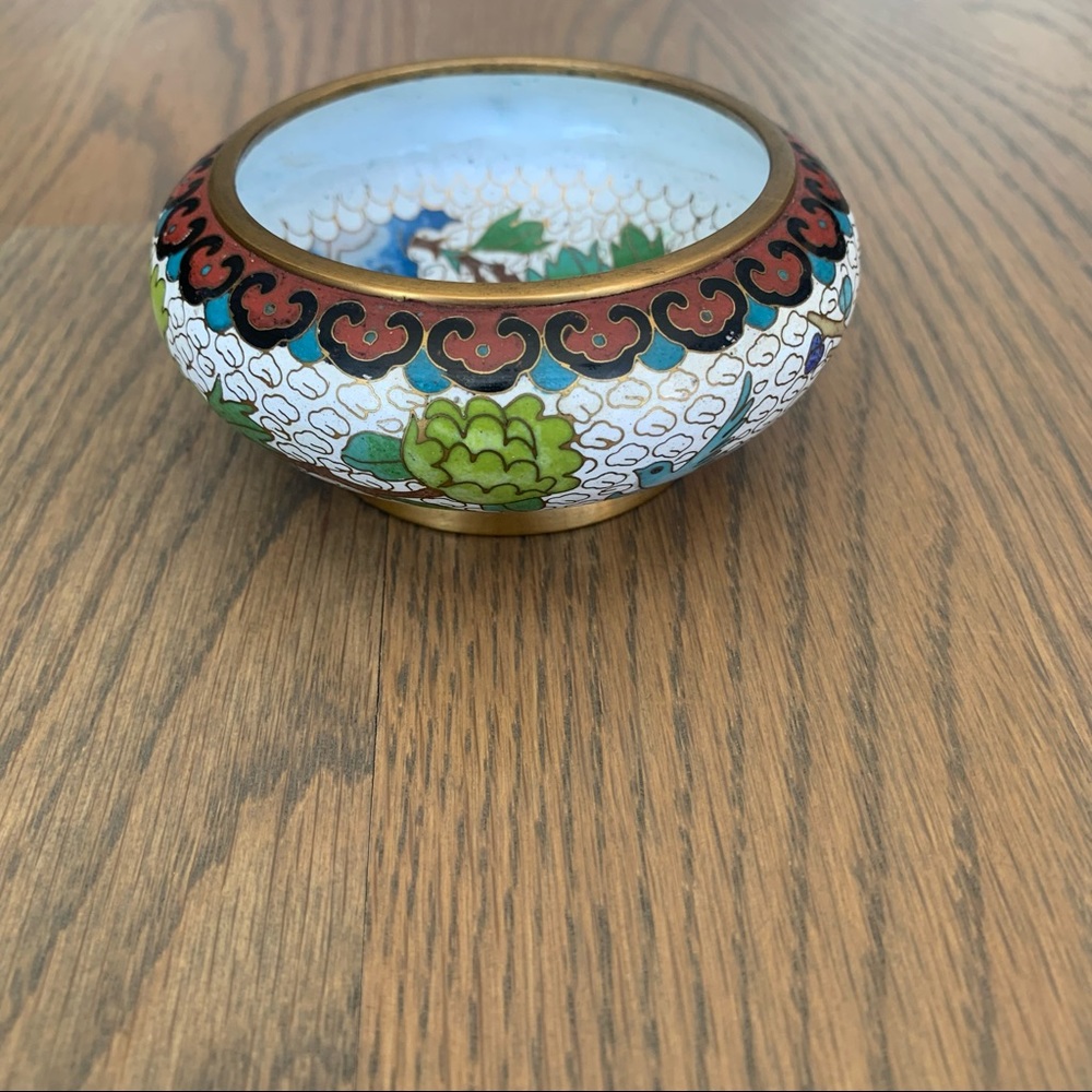 Vintage Antique Chinese Cloisonne Enamel Bowl Peonies - Picture 3 of 5